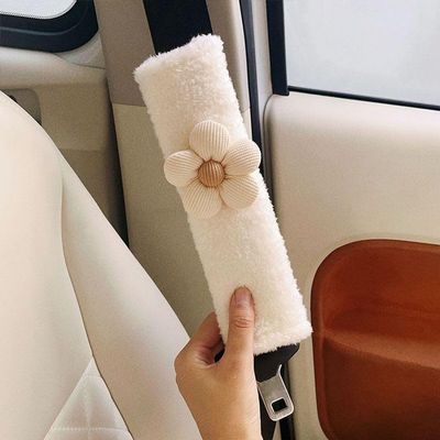 Car Seat Belt Cover Stocking Stuffers Cute Creative Toy Flower Cloud Duck Safety Seatbelt Shoulder Pad Auto Accessory Neck Cushion Protector Seatbelt Shoulder Protector Nice Gift (Simple White)