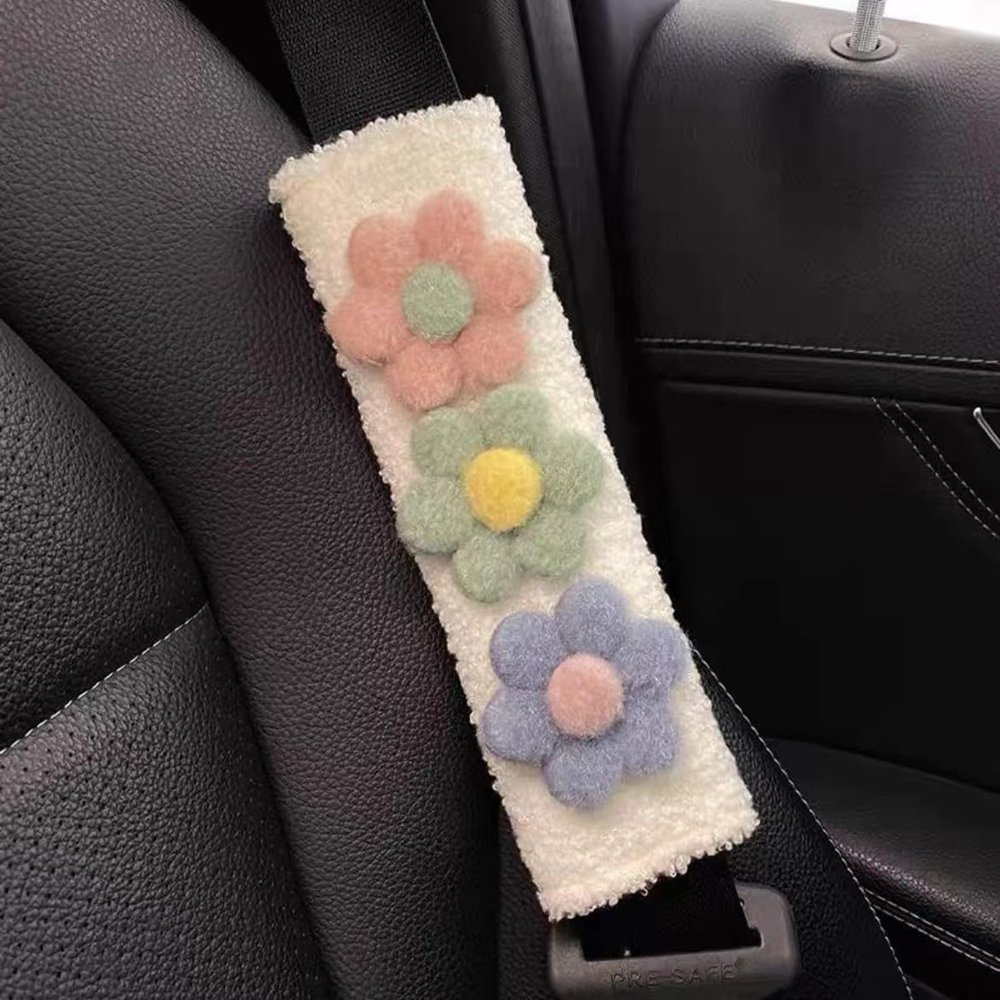 Car Seat Belt Cover Stocking Stuffers Cute Creative Toy Flower Cloud Duck Safety Seatbelt Shoulder Pad Auto Accessory Neck Cushion Protector Seatbelt Shoulder Protector Nice Gift (Pink Green Blue)