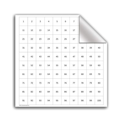 Geyer Instructional Products - 24" x 24" 100 Dry Erase Number Grid, Student Practice for Counting, Easy Cling Chart, Numbers 1-100