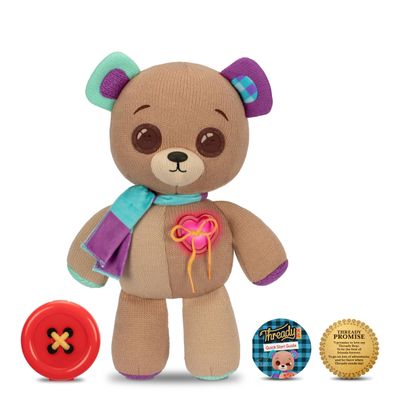 Thready Bear - Interactive 14" Plush Teddy Bear. Make A Wish & Bear Comes to Life. Magical Expressive Button Eyes - Happy, Sad, Winks & Blinks. 70+ Expressions & Reactions. Batteries Included. Ages 3+