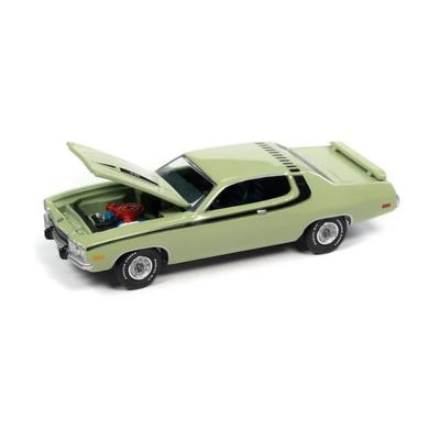 1973 Plymouth Road Runner 440 Mist Green with Black Stripes and Green Interior Vintage Muscle Limited Edition to 14910 Pieces Worldwide 1/64 Diecast Model Car by Auto World 64352-AWSP096A