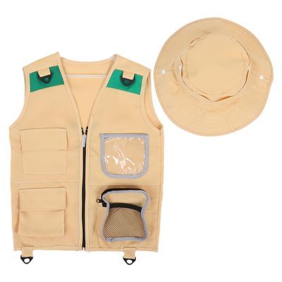 BRIGHTFUFU 1Set Kid Exploration Kit with Vest Hat Kid Camping Bug Catcher Fishing Set Outdoor Adventure Guide Scavenger Hunt Cute Outfit Zookeeper Costume for 3-12 years Children
