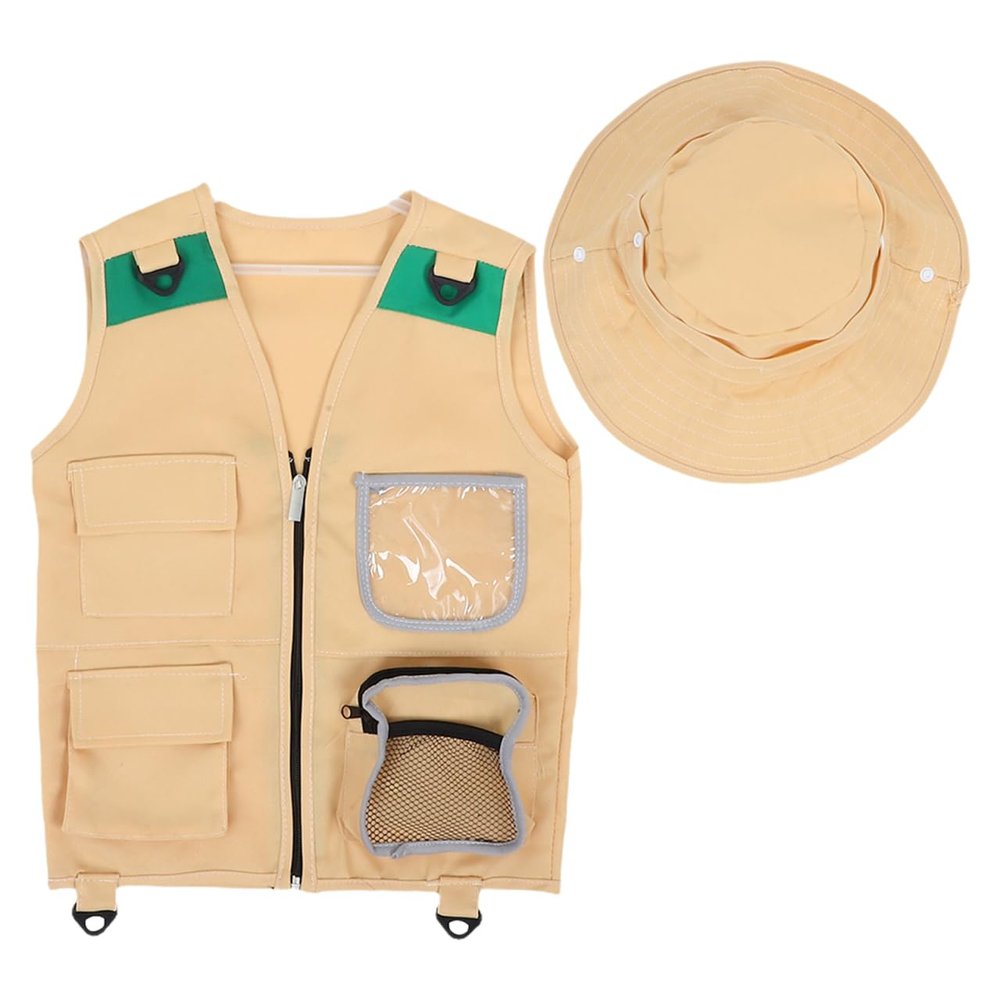 BRIGHTFUFU 1Set Kid Exploration Kit with Vest Hat Kid Camping Bug Catcher Fishing Set Outdoor Adventure Guide Scavenger Hunt Cute Outfit Zookeeper Costume for 3-12 years Children