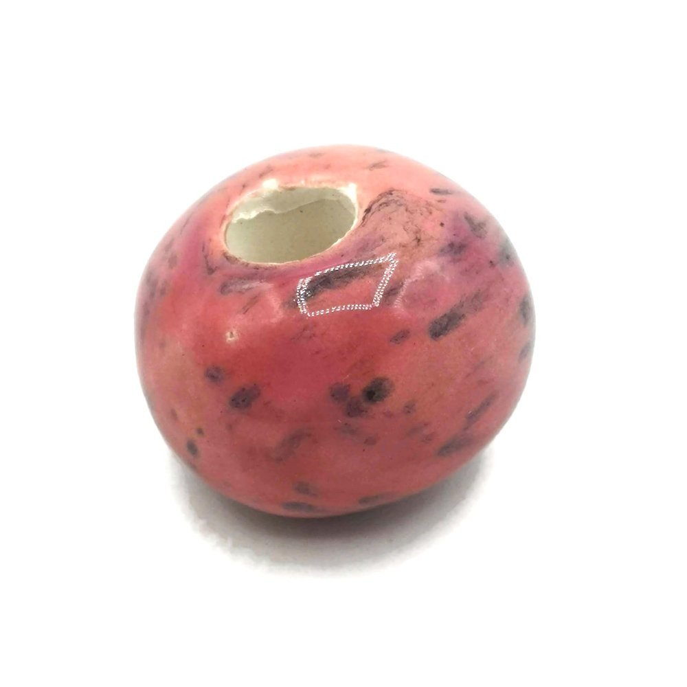 1Pc Handmade Extra Large Round Beads, Ceramic Craft Supplies for Macrame Large Hole (30 mm, Speckled Red)