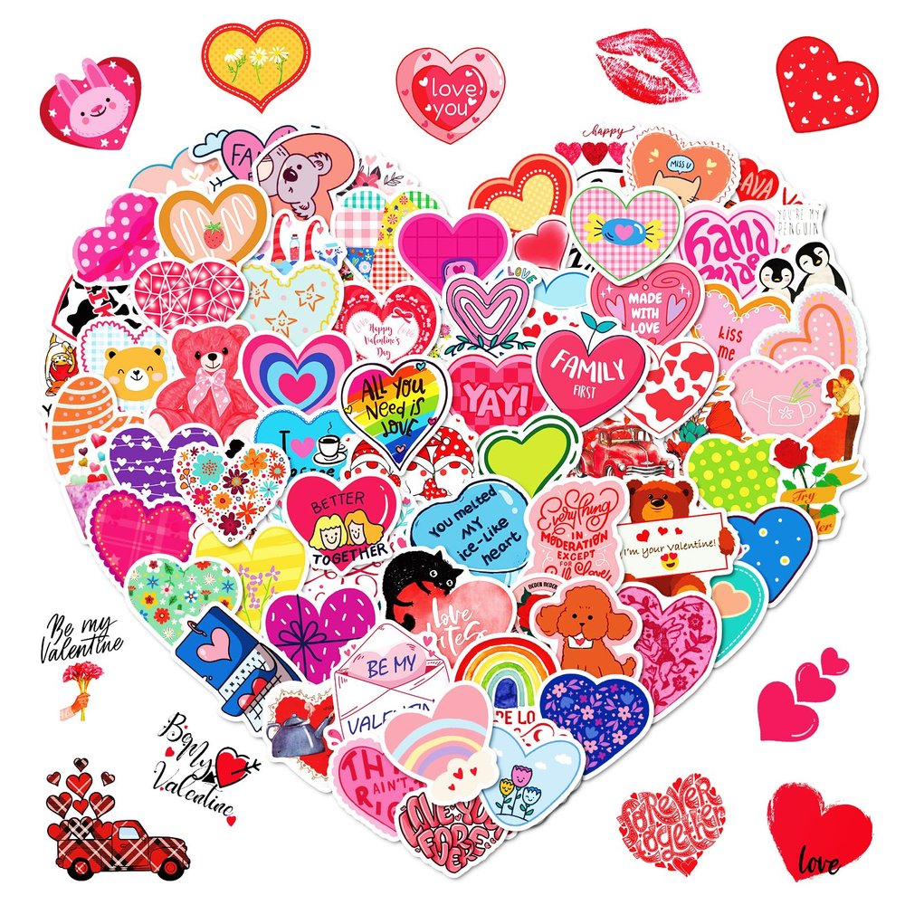 100PCS Heart Stickers, Valentine's Day Stickers Non Repeating Valentine Stickers, Valentine's Day Party Sticker Decorations... Valentine's Day Gifts