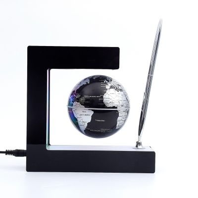 BEBEVOGUE Personalized Magnetic Levitation Floating Globe with LED Light & Pen Wireless Lighting World Globe for Office Home Desk Gadget Decor Cool Stuff Birthday Gift for Men Kids Boss Boys (Silver)