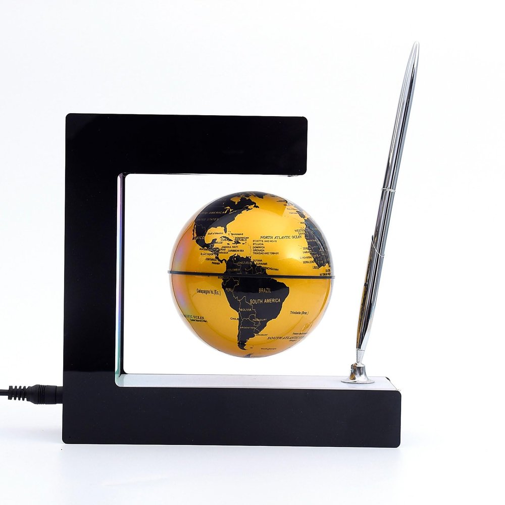 BEBEVOGUE Personalized Magnetic Levitation Floating Globe with LED Light & Pen Wireless Lighting World Globe for Office Home Desk Gadget Decor Cool Stuff Birthday Gift for Men Kids Boss Boys (Gold)