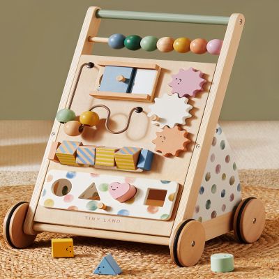 Tiny Land Wooden Baby Walker, Adjustable Speed Baby Push Walker for Boys and Girls, Montessori Activity Center Push Toy for Kids' Development, Ideal Christmas Gift for Toddlers (Morandi)