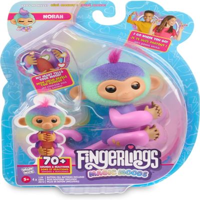 Fingerlings Magic Moods Interactive Baby Monkey, Norah (Teal & Purple), Tells Fortune and Mood, 70+ Sounds & Reactions (Ages 5+)