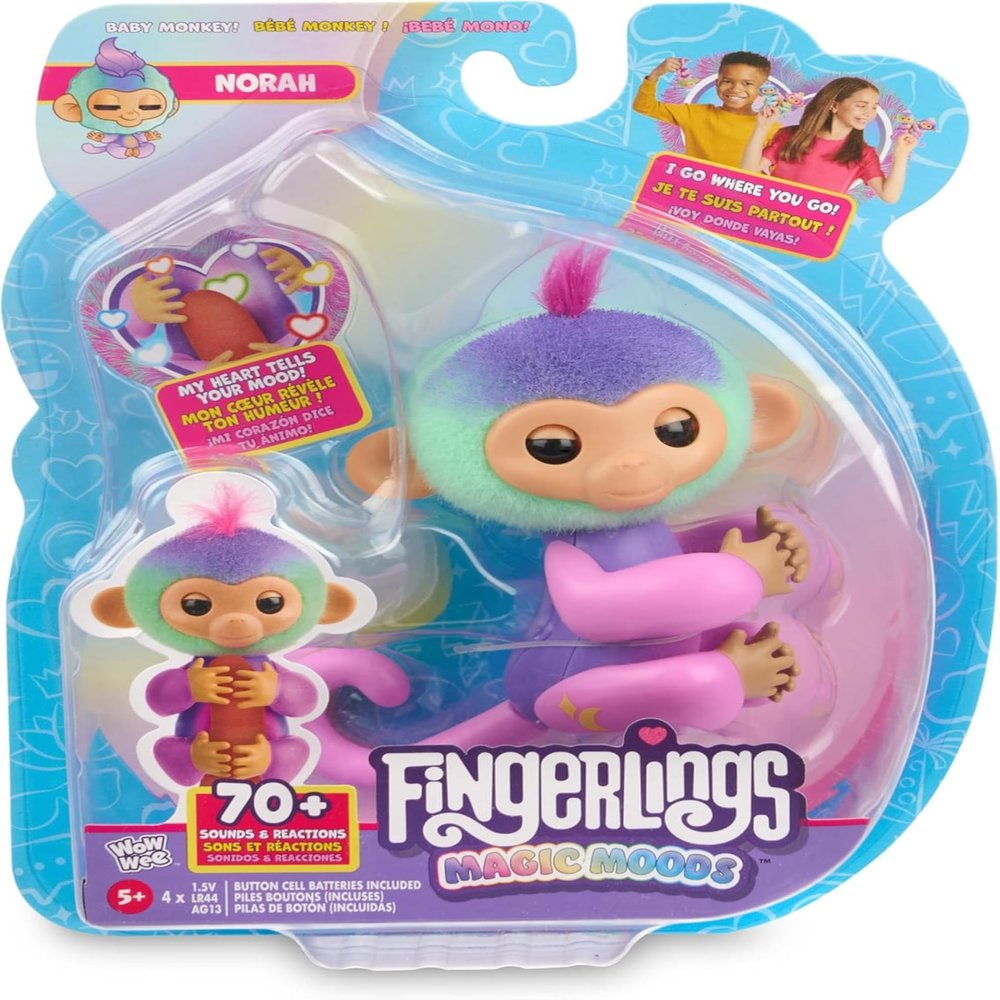 Fingerlings Magic Moods Interactive Baby Monkey, Norah (Teal & Purple), Tells Fortune and Mood, 70+ Sounds & Reactions (Ages 5+)