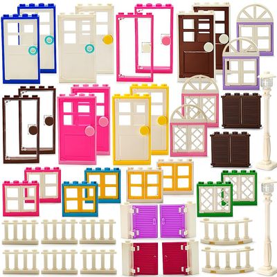 110 Pieces Doors,Windows,Fencesand Light for MOC Creative Building BlockToys Set Street House Decoration Compatible with Classic Brick for Kids Age 6 8 10 12 Years