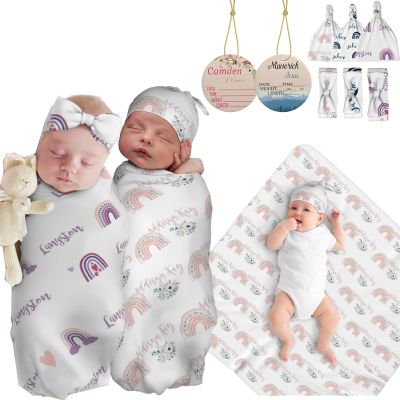 IWEORTHY Personalized Baby Boy Swaddle Blanket, Personalized Baby Girl Blanket, Custom Baby Gifts, Newborn Swaddle Wrap (Rainbow)