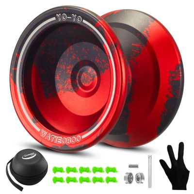 WATIEOBOO yoyo Responsive Yoyos for Beginners, yoyo Professional Unresponsive Metal yo yo for Advanced Players with Bearing Accessories+Removal Tool-Black+ Red