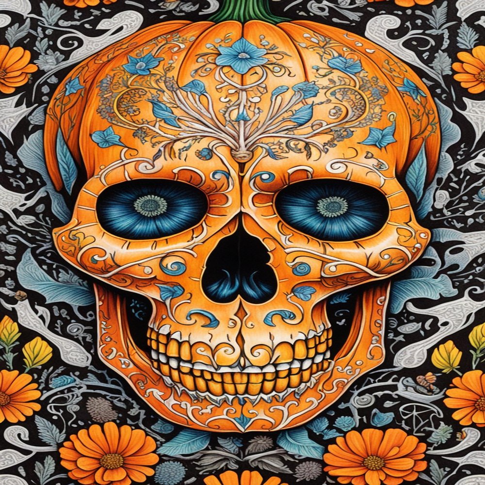 Adult Jigsaw Puzzle 1000 Pieces,Pumpkin Skull-Skeleton Art Jigsaw Puzzle Game,Portraits Jigsaw Puzzle Toys Exquisite Puzzles Gifts and Birthday Gifts 20x28.8inch