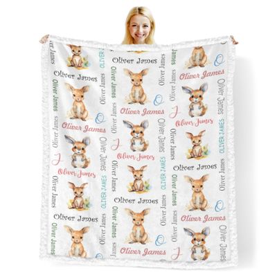 Novusopt Custom Baby Blankets for Boys with Kangaroo Name Receiving Baby Blanket Boy Girl Neutral Sherpa Blanket Personalized Blanket Warm Fuzzy Blanket Newborn Nursery Receiving Blankets