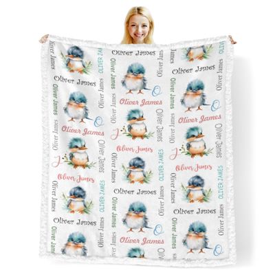 Novusopt Custom Baby Blankets for Boys with Kingfisher Name Receiving Baby Blanket Boy Girl Neutral Sherpa Blanket Personalized Blanket Warm Fuzzy Blanket Newborn Nursery Receiving Blankets