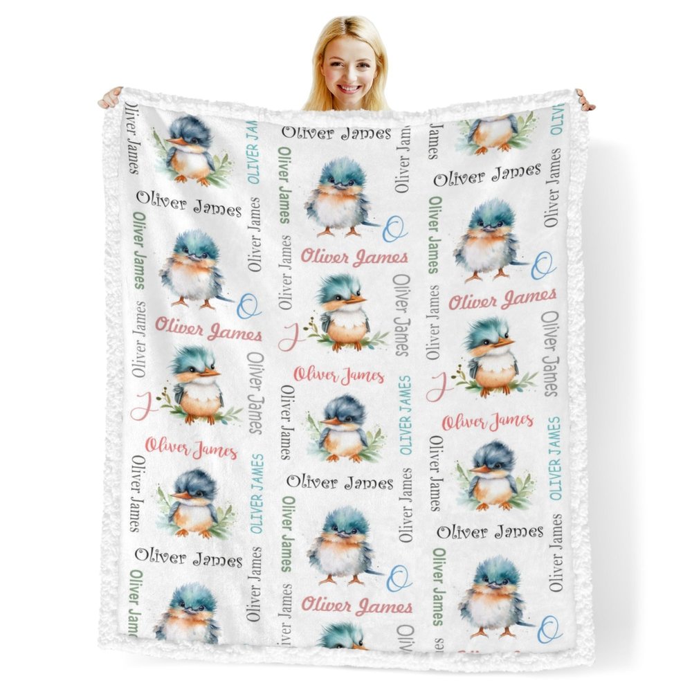 Novusopt Custom Baby Blankets for Boys with Kingfisher Name Receiving Baby Blanket Boy Girl Neutral Sherpa Blanket Personalized Blanket Warm Fuzzy Blanket Newborn Nursery Receiving Blankets