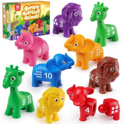 Coogam Number Matching Toy Set, 10pcs Double-Sided Animal Number Counting Game, Preschool Montessori Fine Motor Skill Mathematics Educational Toys for 3 4 5 Year