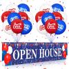 Open House Signs for Real Estate 98 x 18 Inches Banner Yard Sign With 18 PCS 12 Inch Latex Balloons - Agent Supplies for Outside Business (Red Blue White) view 1
