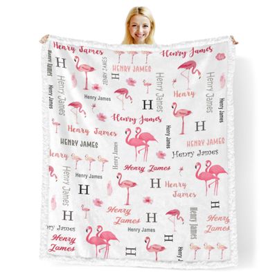 Novusopt Custom Baby Blankets for Boys with Flamingo Name Receiving Baby Blanket Boy Girl Neutral Sherpa Blanket Personalized Blanket Warm Fuzzy Blanket Newborn Nursery Receiving Blankets