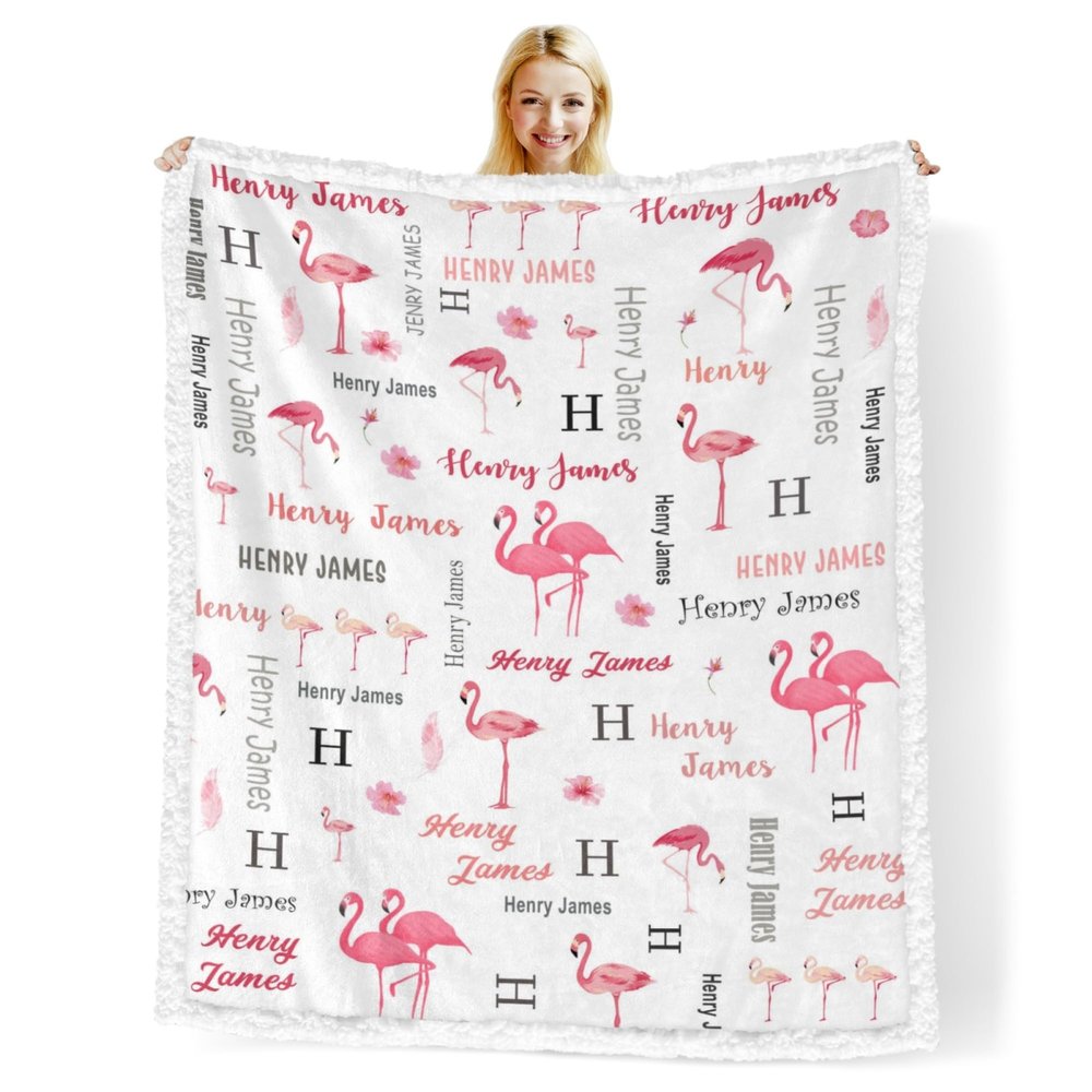 Novusopt Custom Baby Blankets for Boys with Flamingo Name Receiving Baby Blanket Boy Girl Neutral Sherpa Blanket Personalized Blanket Warm Fuzzy Blanket Newborn Nursery Receiving Blankets