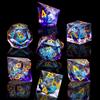 Role dice Liquid Core DND Dice Set, 7pcs Sharp Edge Dice for Role Playing Dungeons and Dragons Ttrpg with Gift Box, Handmade Resin D&D Dice RPG Role Playing Games Dice Set(Purple&Blue Quicksand) view 1