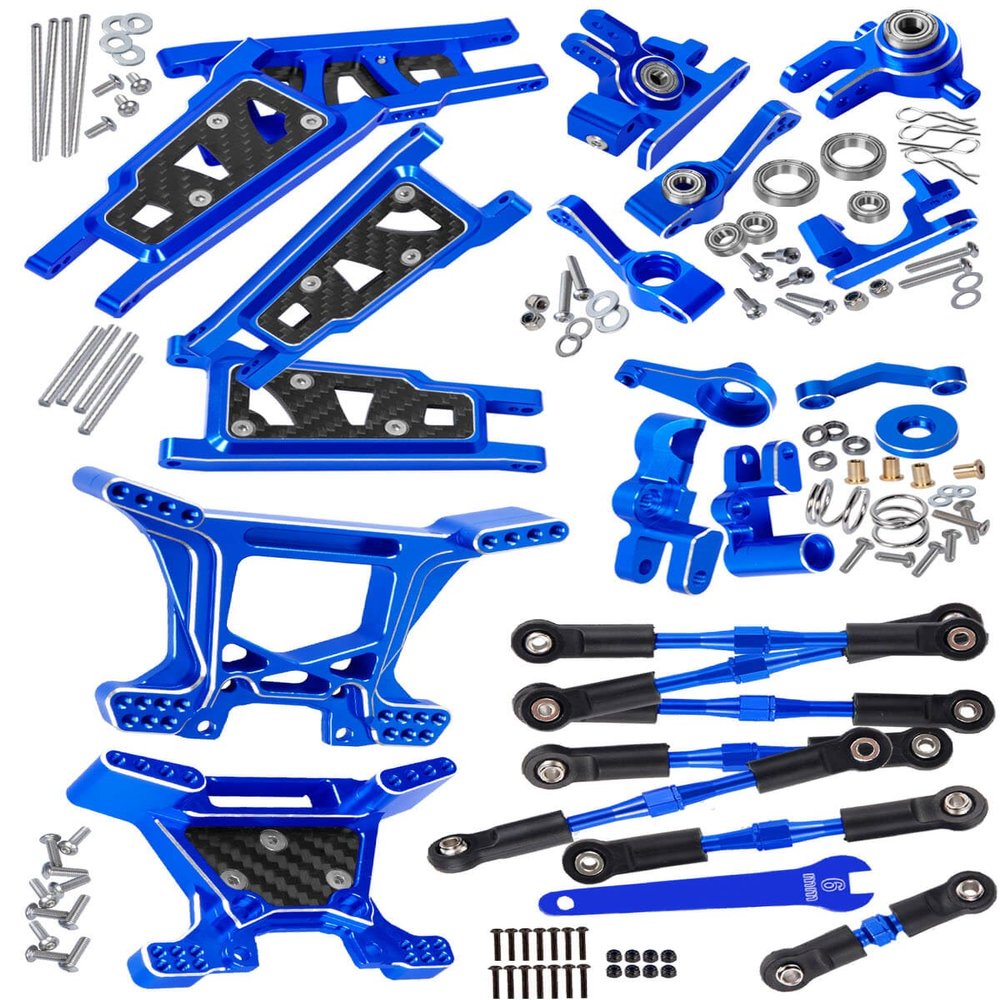 RCMYou Upgrades Part for 1/10 Rustler 4x4 VXL/Rustler 4x4,Alloy Turnbuckles Camber Links,Suspension Arm,Caster Block,Steering Blocks,Rear Stub Axle Carriers,Steering Bellcranks,Shock Tower,Navy Blue