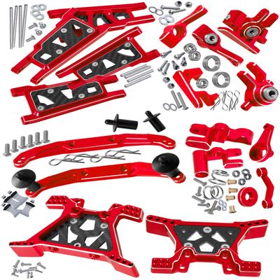 RCMYou Upgrades Part for 1/10 Slash 4x4/ Slash 4x4 VXL,Alloy Suspension Arm,Shock Absorber,Caster Block,Steering Blocks,Stub Axle Carriers,Steering Bellcranks,Body Mounts,Red
