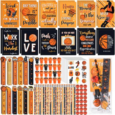 Capoda 168 Pcs Basketball Birthday Party Favors Basketball Treats for Team Goodie Bags Stuffers Student Prizes Mini Notebook Pencil Stamp Sticker Stationery Set for Classroom Rewards Birthday Gift