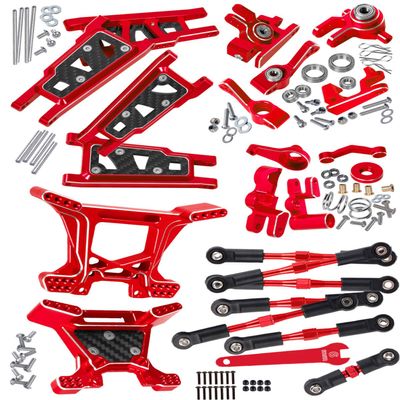 RCMYou Upgrades Part for 1/10 Rustler 4x4 VXL/Rustler 4x4,Alloy Turnbuckles Camber Links,Suspension Arm,Caster Block,Steering Blocks,Rear Stub Axle Carriers,Steering Bellcranks,Shock Tower,Red