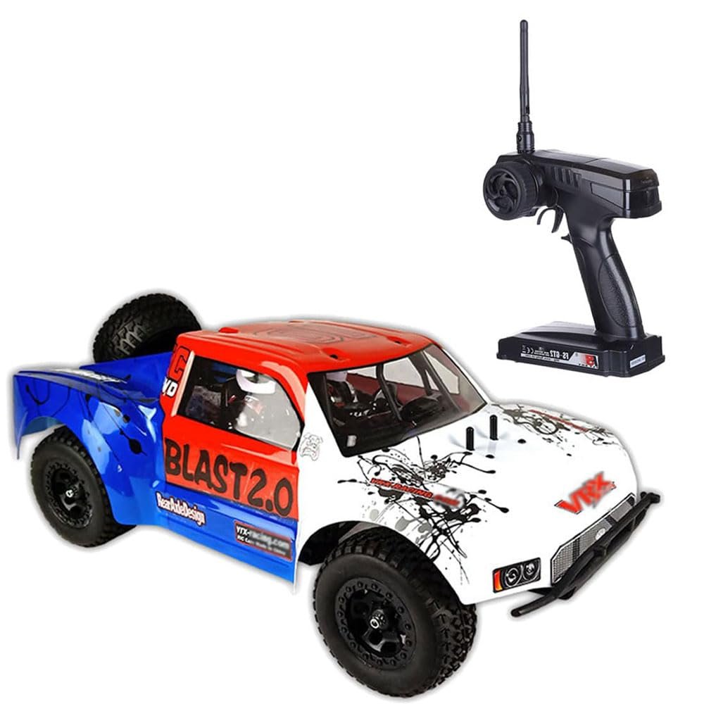 STEDMZ Two-Speed Nitro RC Car for Adult 1/10 20.9IN Gas-Engine Remote Control Truck 70KM/H 2.4G 18CXP Nitro Engine Short Course Rally Vehicle All Terrain Off Road Racing Car 80cc Fuel Tank (White)
