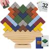 PATHFINDER PANDAS Tower Stack Game - 32PCS Wooden Balance Game with Building Blocks & Cards - Durable Tetra Tower Stacking for Kids & Adults - Fun 1+ Player Balance Stacking Games view 1