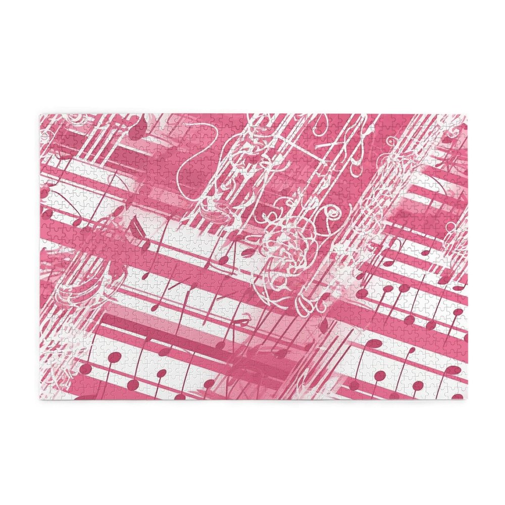 1000 Piece Jigsaw Puzzle for Adults Personalized Picture Puzzle Pink Piano Notes Customized Wooden Puzzle for Family, Birthday, Wedding, Game Nights Gifts, 29.5"x19.7"