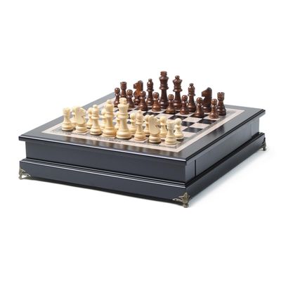 15 "Wooden Chess Set, Large Size Board, Built-in Storage Drawer - 2 Extra Queens - Wooden Chess Pieces - Gift wrap, Adult and Children's Board Games