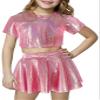 Happy Cherry 2Pcs Kids Girls Shiny Metallic Short Sleeve Crop Top with Pleated Skirt Set Rose Red 8-9 Years view 1