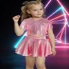 Happy Cherry 2Pcs Kids Girls Shiny Metallic Short Sleeve Crop Top with Pleated Skirt Set Rose Red 8-9 Years view 3
