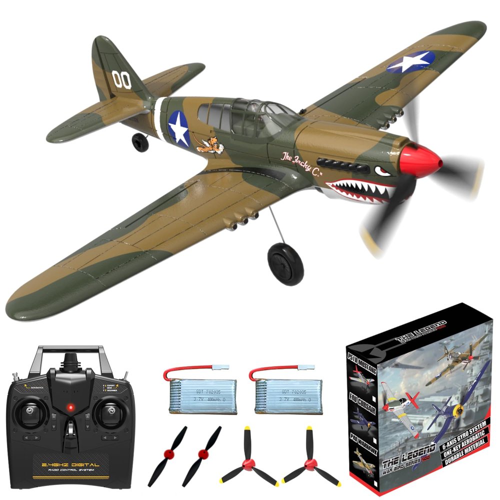 ANBURI RC Plane 4-CH RC Airplane  RC Airplane Ready to Fly Upgrade P-40 Warhawk Remote Control Airplanes for Beginners Adult with Beginners with Xpilot Stabilization System