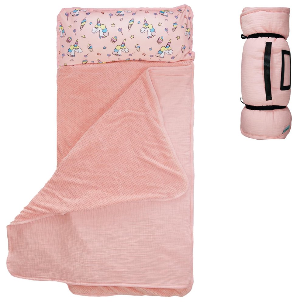 Dormlony Toddler Kid Nap Mat with Removable Pillow & Flannel Blanket: Cozy and Comfortable Kids Sleeping Bag for Daycare, Preschool, and Travel,Unicorn