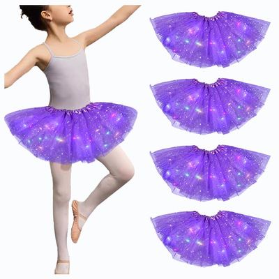 4 Pcs Purple Girls Light up Tutu Skirt Light Up Dancing Skirt Tulle Ballet Dress Up,3 Layered Sparkly Party Tutu Costume for 2-8 Year