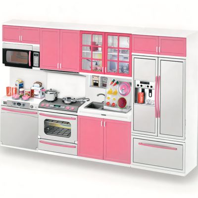 Doll Kitchen Playset for Kids, My Modern Mini Kitchen House Furniture Pretend Play Toy Accessories Set with Realistic Lights & Sounds for Toddlers, Girls (4-in-1)