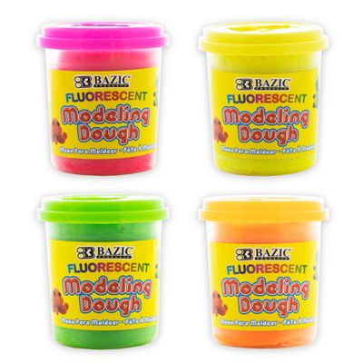 BAZIC Products Modeling Dough 7.76 Oz, 4 Fluorescent Colors, Non Toxic Soft DIY Modeling Clay w/Mold Caps for Art and Crafts, Sculpting, Kids Children, 24-Pack