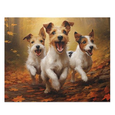 Animal Fox Terrier in Autumn Park Jigsaw Puzzle 1000 Piece Wooden Adults Children Puzzles Art DIY Leisure Game Fun Toy Gift Suitable Family Friends (Dogs in Forest)