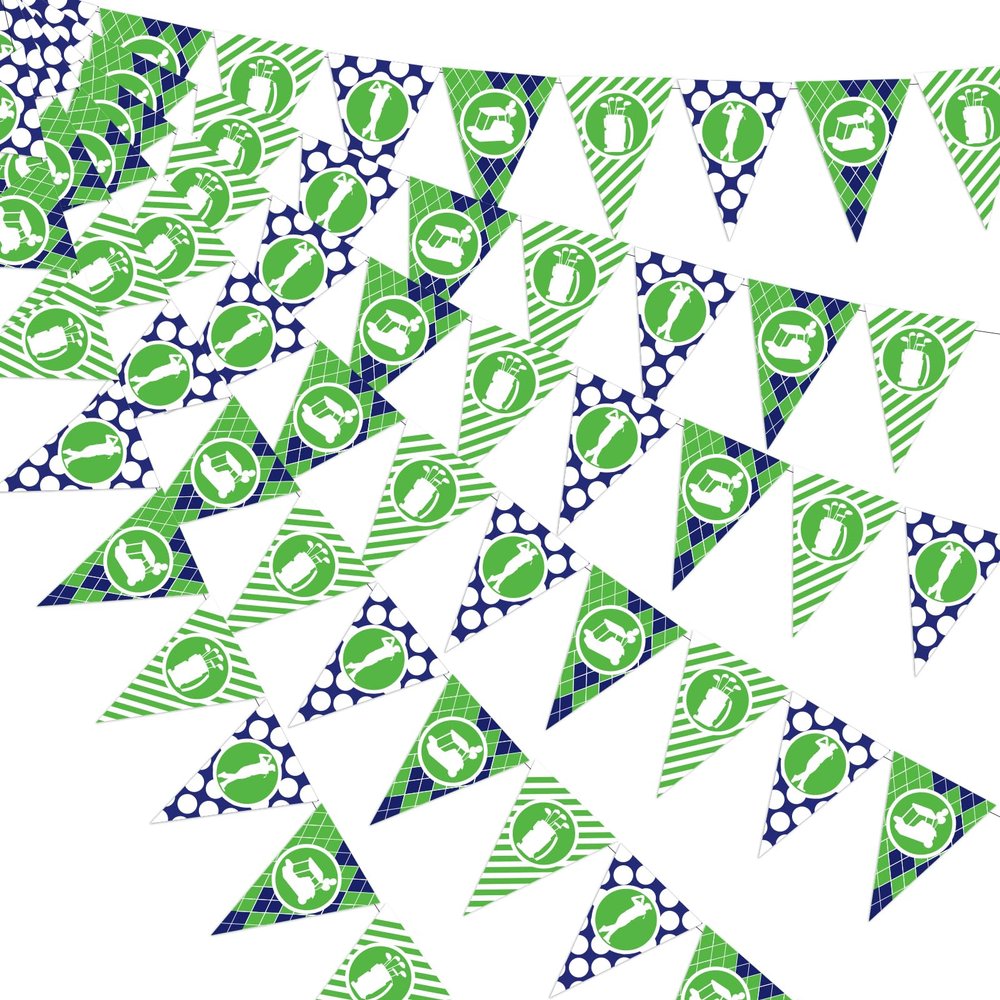 Golf Party Decorations for Men - 3pcs Blue and Green Golf Triangle Banners, Golf Birthday Party Decorations, Triangle Bunting Flag Garland for Sports Golf Bachelor Party Supplies