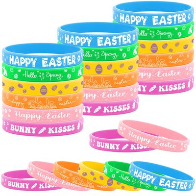 Lesnala 48 PCS Easter Rubber Wristband Theme Party Silicone Bracelet for Kids Teens Women Men Gifts Holiday Accessories Basket Stuffers Supplies