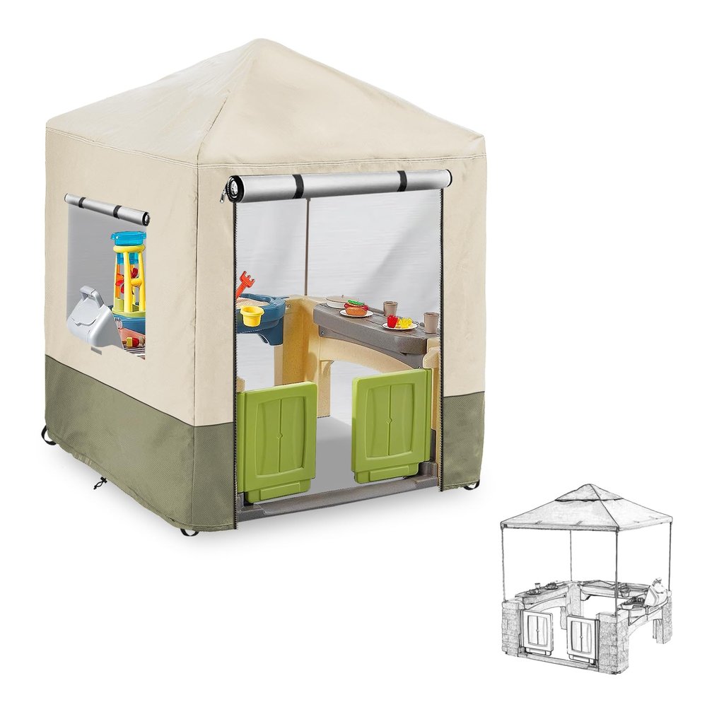 Hadisi Outdoor Kids Playhouse Cover,600D Heavy Duty Waterproof Play House Covers,56" W x 56" D x 60" H,Suitable for All Around Playtime Patio with Canopy Playset -Beige