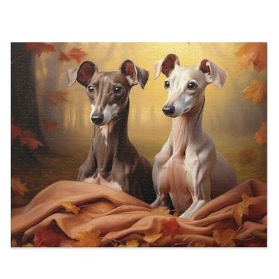 1000 Piece Jigsaw Puzzle for Adults Kids,Italian Greyhound Dogs in Autumn Park Animal Jigsaw, Dogs in Forest - Wooden Puzzles Family Game Preschool Toys Home Decoration Dog Lovers Gift