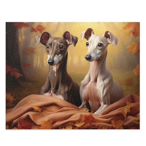 1000 Piece Jigsaw Puzzle for Adults Kids,Italian Greyhound Dogs in Autumn Park Animal Jigsaw, Dogs in Forest - Wooden Puzzles Family Game Preschool Toys Home Decoration Dog Lovers Gift