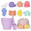 MarcZero 11Pcs Silicone Beach Toys,Modern Baby Beach Toys,Travel Friendly Beach Set,Eco Friendly Toy,Silicone Bucket, Shovel, 8 Sand Molds, Beach Bag,Silicone Sand Toys for Toddlers, Kids (Purple) view 1