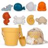 MarcZero 11Pcs Silicone Beach Toys,Modern Baby Beach Toys,Travel Friendly Beach Set,Eco Friendly Toy,Silicone Bucket, Shovel, 8 Sand Molds, Beach Bag,Silicone Sand Toys for Toddlers, Kids (Yellow) view 1