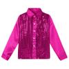 YOOJOO Kids Boys Disco Shirt Sequins Long Sleeve Button Down Shirts 70s Party Costume Latin Jazz Hip Hop Dance Shirts HotPink 5-6 Years view 3